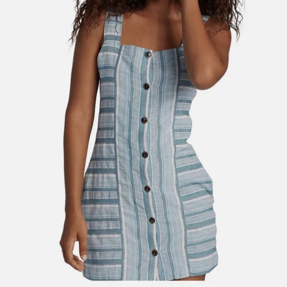 Roxy Striped Mini Dress Button Front Sleeveless C… - image 1